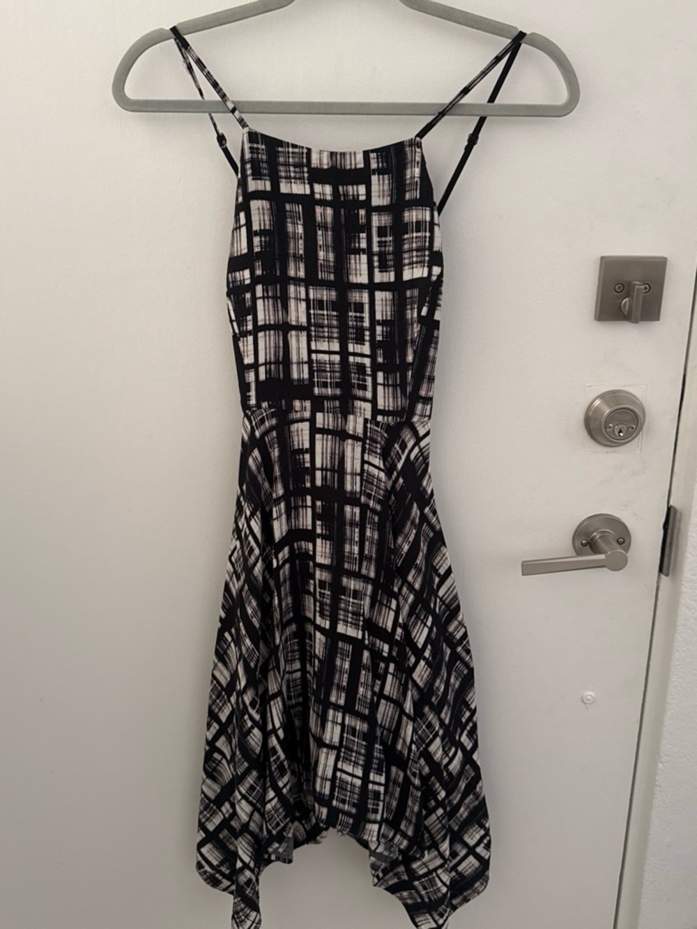 Forever 21 Black & White Asymmetrical Plaid Spaghetti-Strap Dress